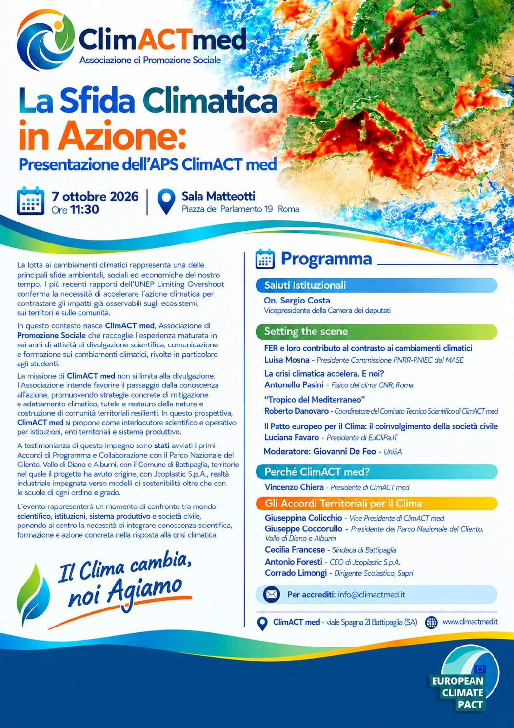 Alla Camera dei deputati con ClimACT med: la sfida climatica diventa azione